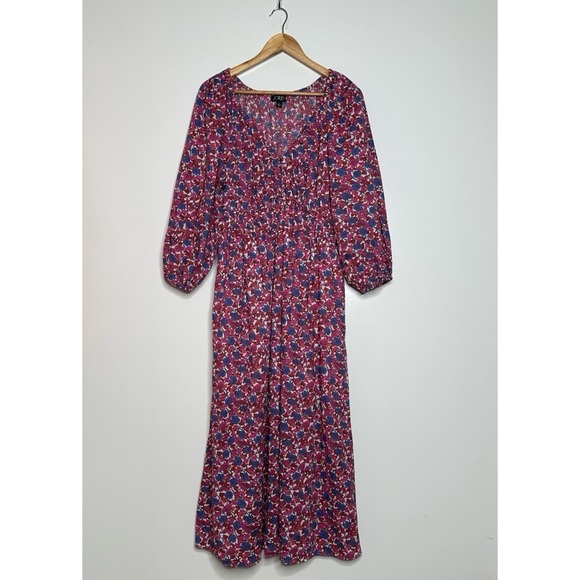 J. Crew V-Neck Midi Dress in Berry Floral Size Small - Picture 2 of 11